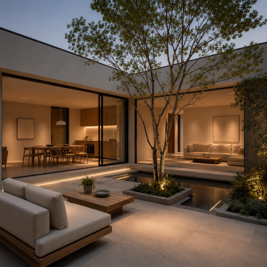 Living room opening onto the courtyard